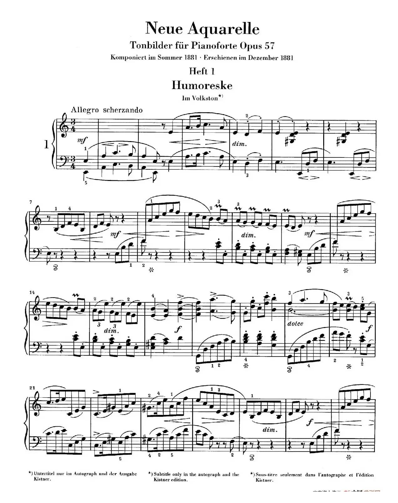 Neue Aquarelle Op.57（新水彩画·1. 幽默曲）