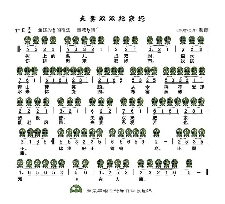 夫妻双双把家还（六孔陶笛谱）