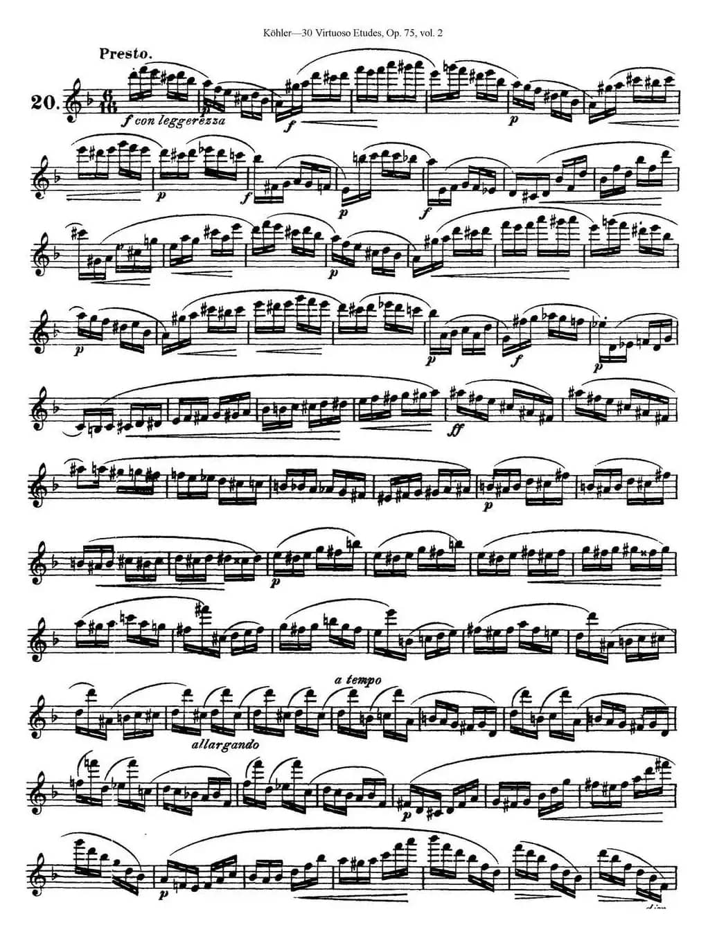 柯勒30首高级长笛练习曲作品75号（NO.20）