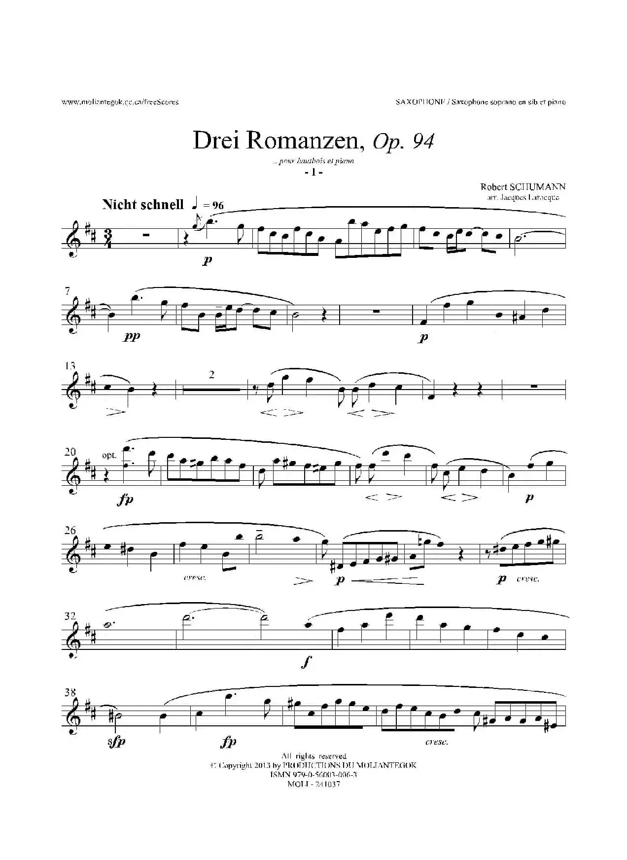 三首浪漫曲 Op.94（高音萨克斯）