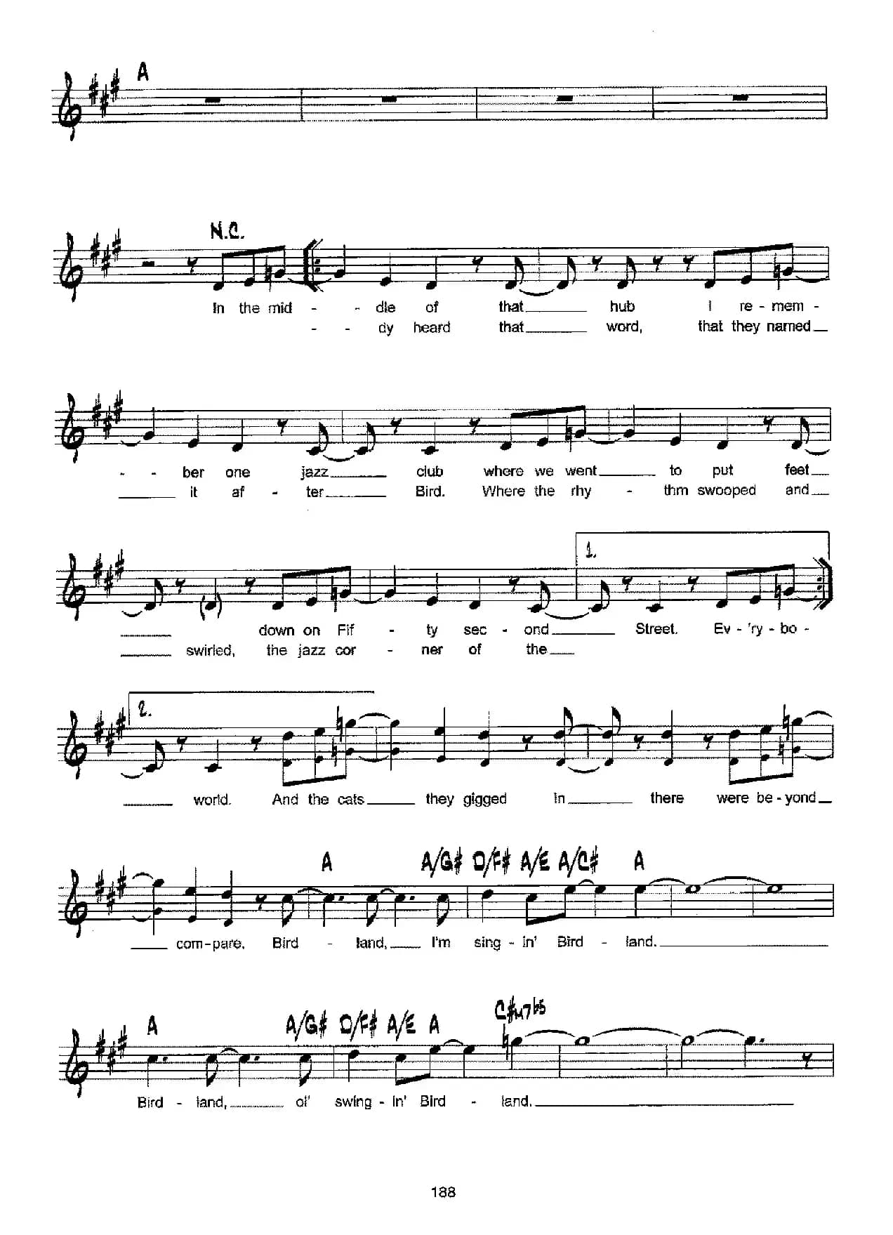 降B爵士乐谱：BIRDLAND