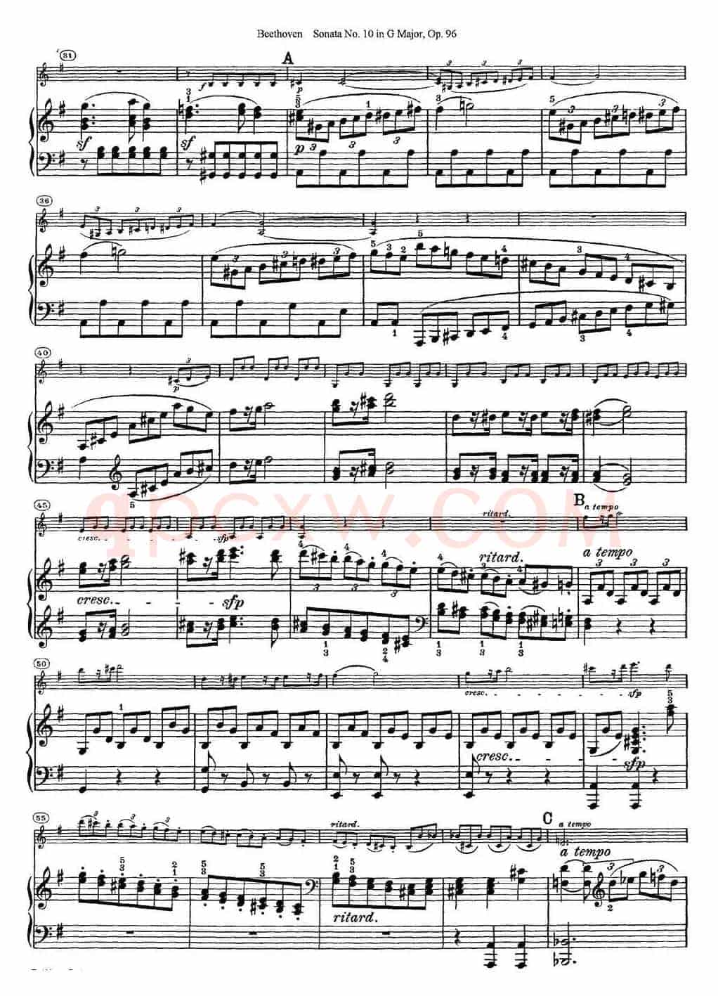 Violin Sonata No.10 in G Major Op.96（小提琴+钢琴伴奏）