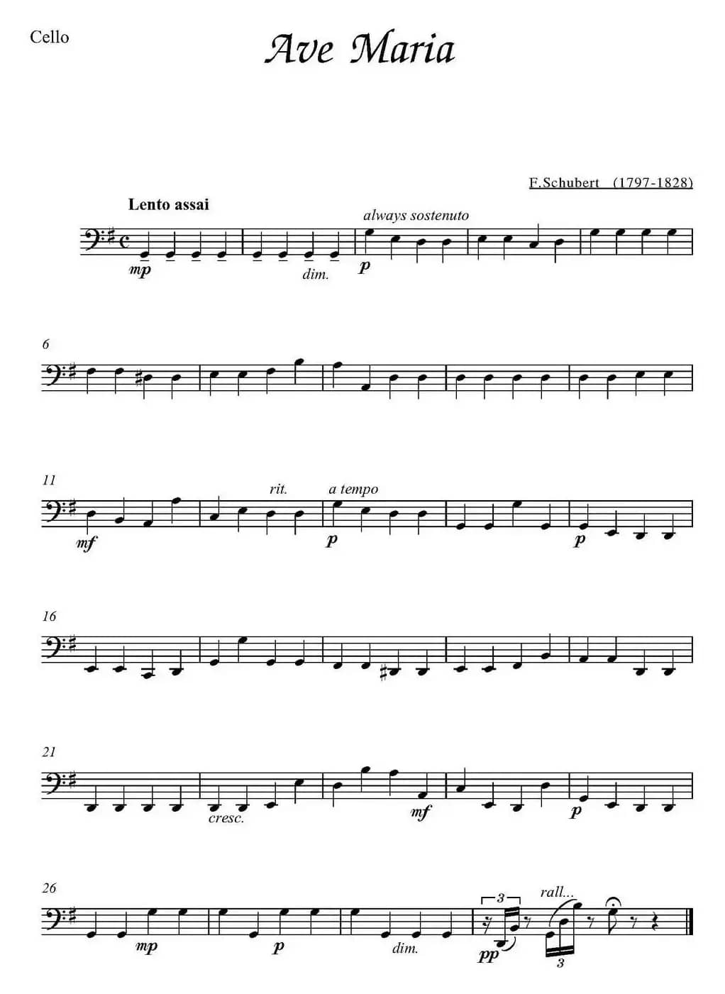 Ave Maria（大提琴分谱、E.Schubert作曲版）