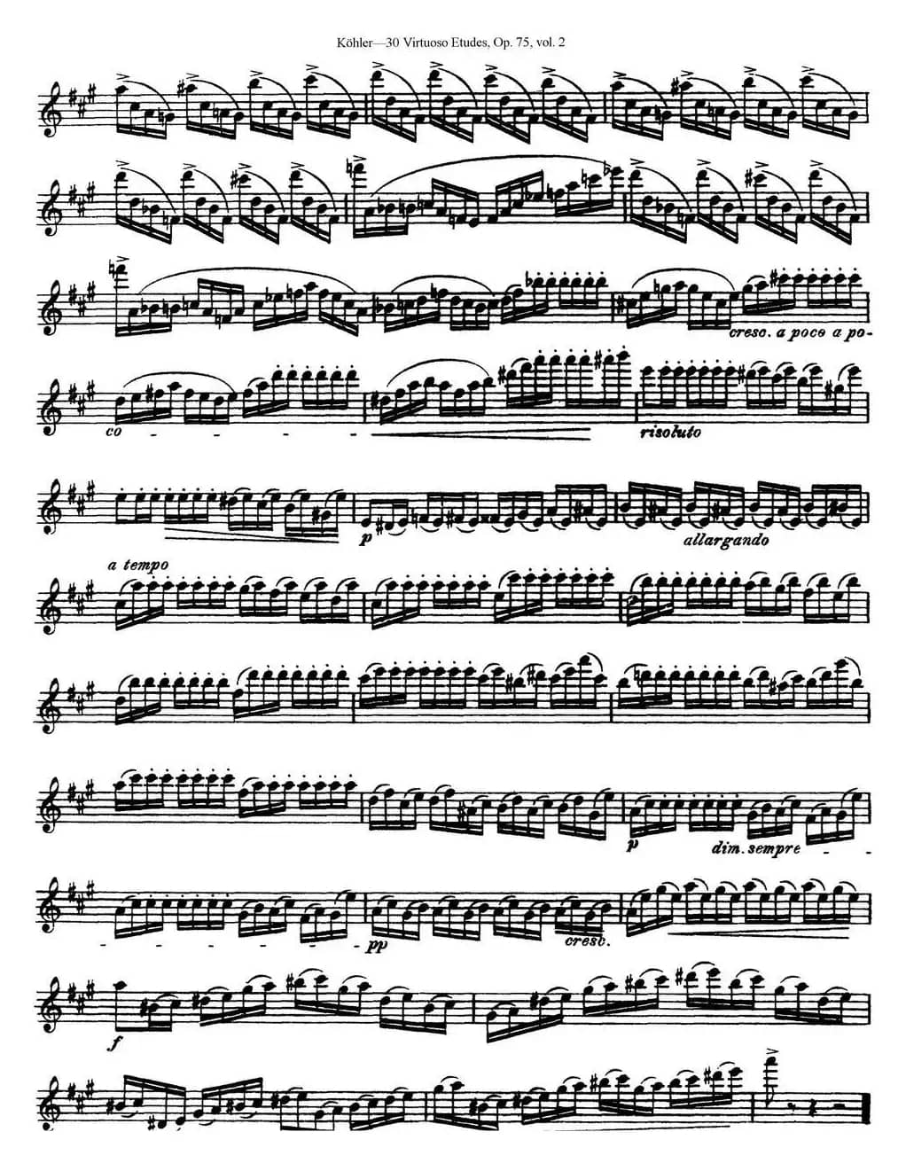 柯勒30首高级长笛练习曲作品75号（NO.16）