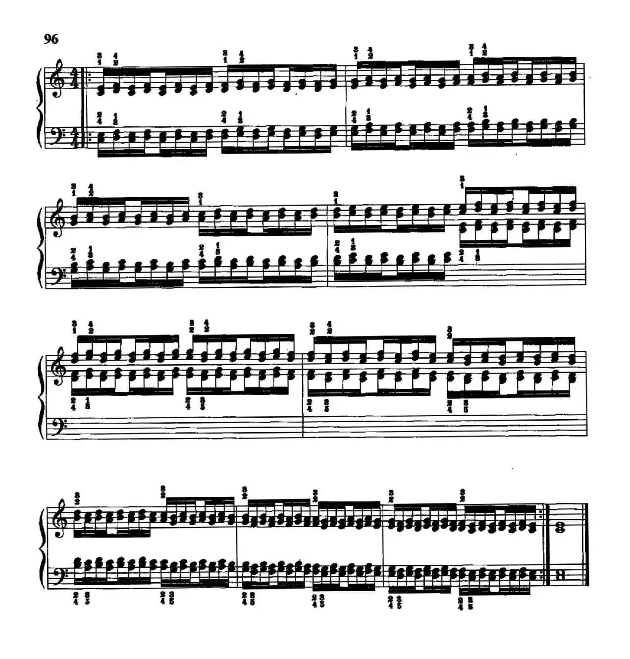 哈农钢琴练指法（第三部分·54 平行三度音的四重颤音）