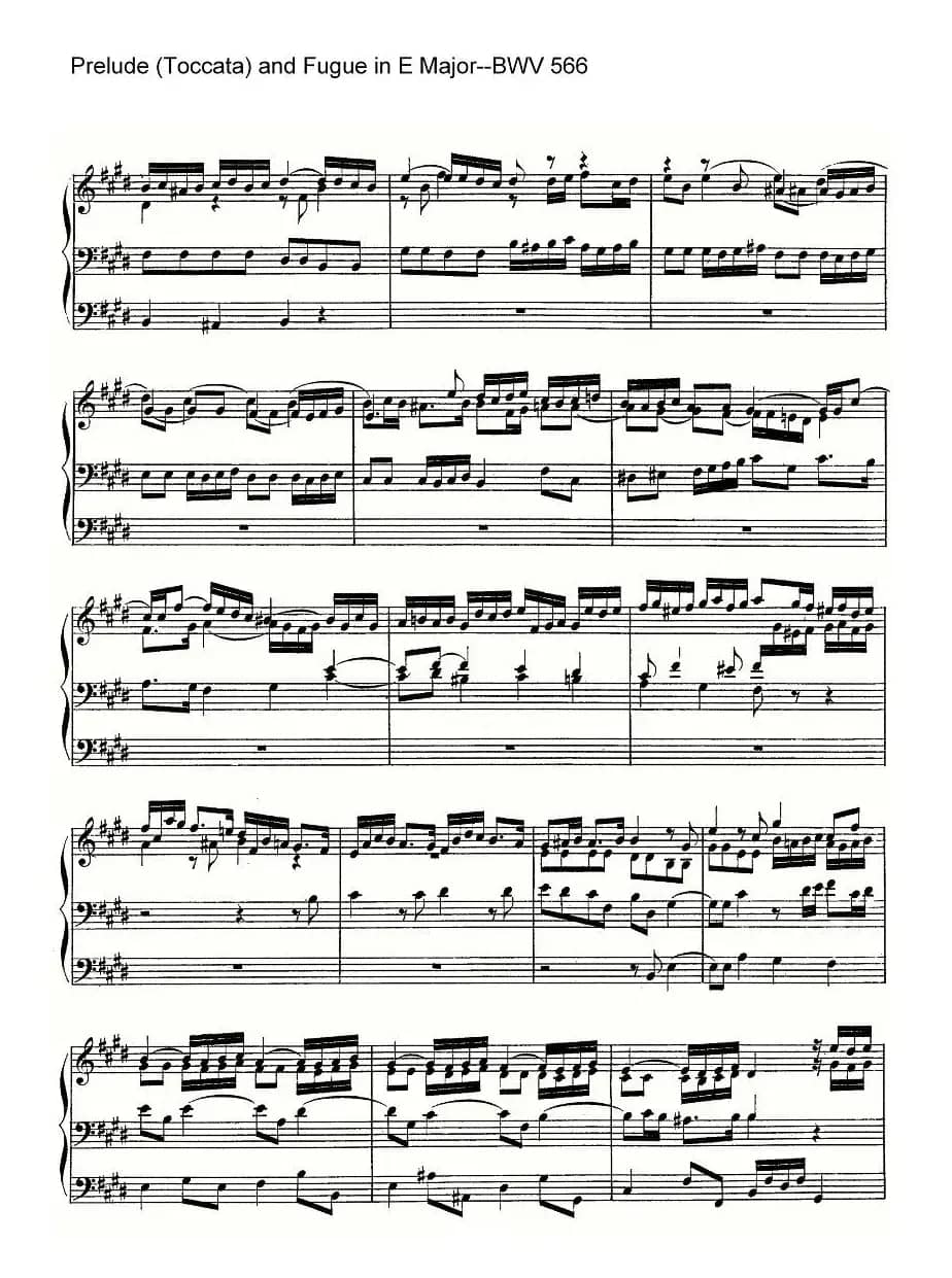 Prelude (Toccata) and Fugue in E Major--BWV 566(管风琴谱)