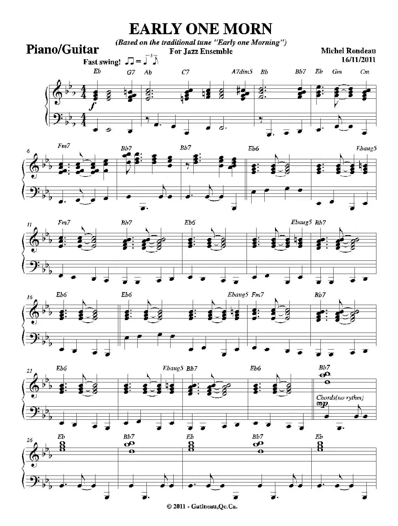 EARLY ONE MORN（钢琴吉他分谱）