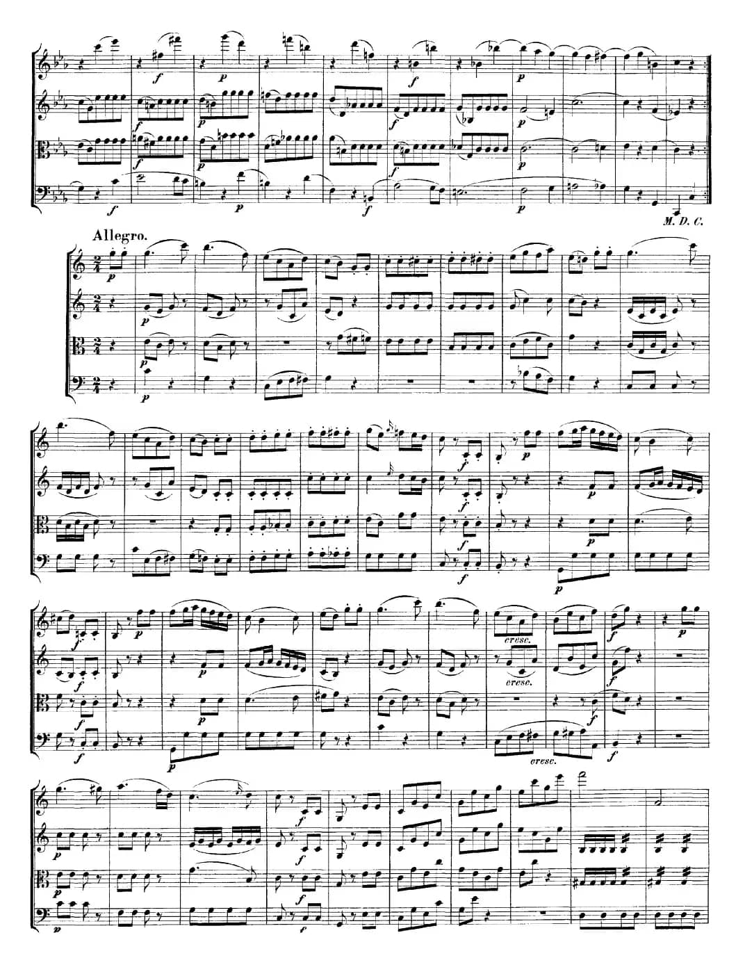 Mozart《Quartet No.19 in C Major,K.465》（总谱）