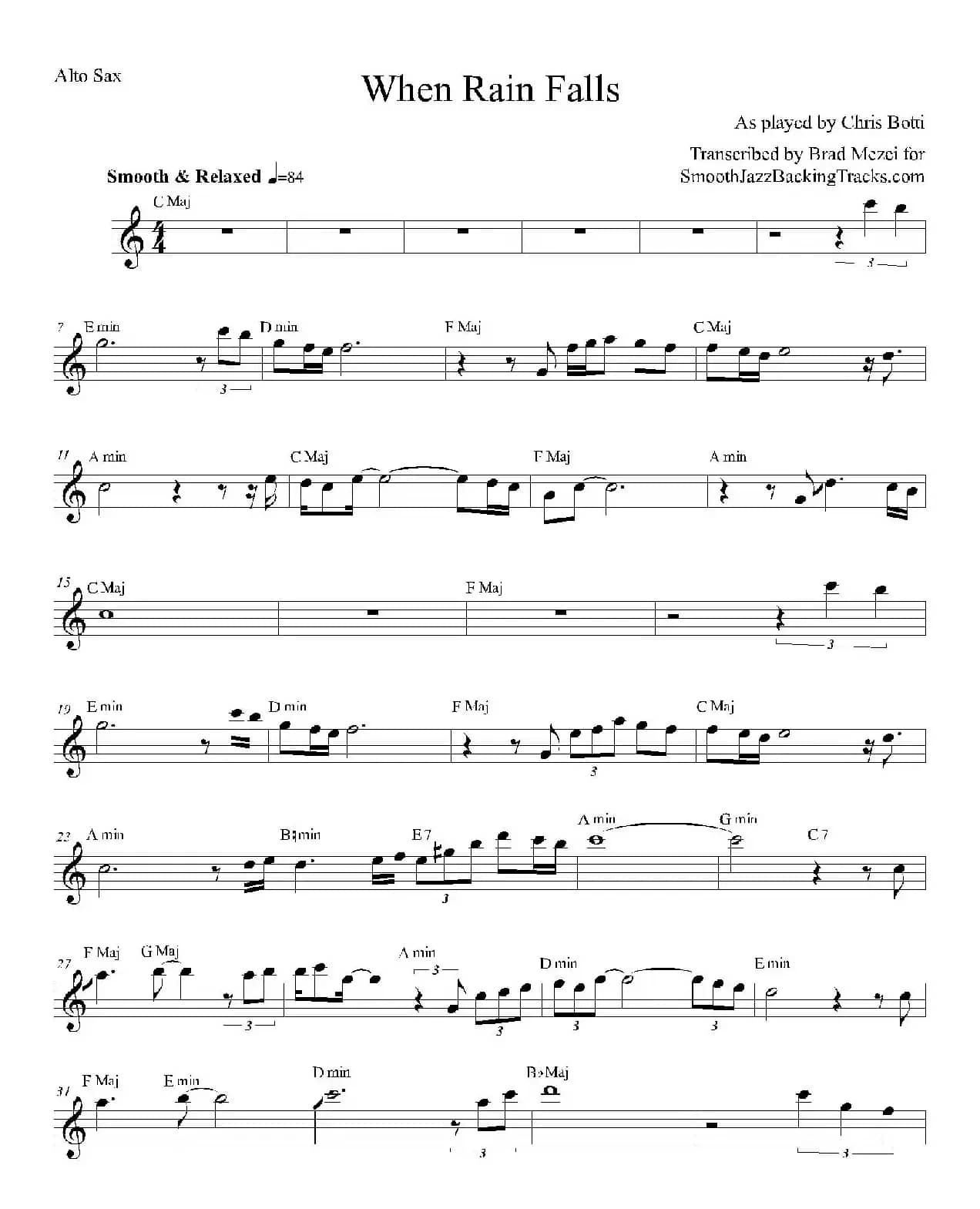 When Rain Falls（中音萨克斯）