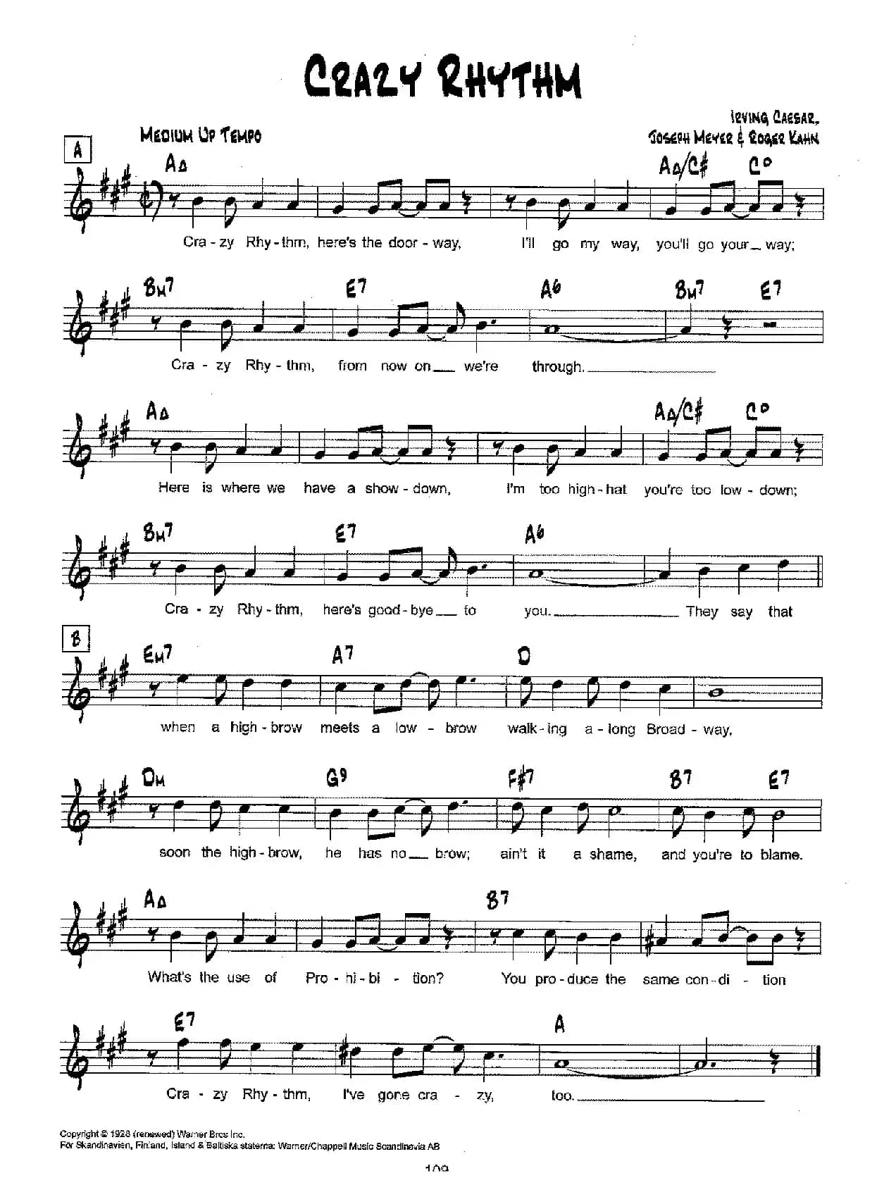 降B爵士乐谱：CRAZY RHYTHM