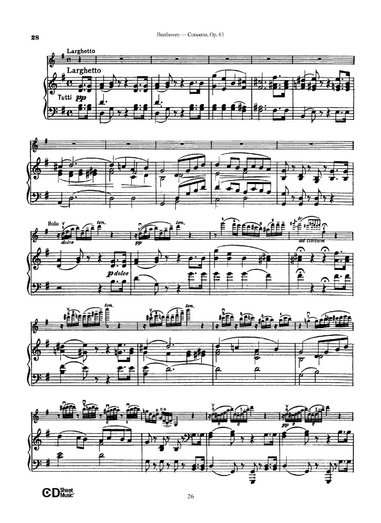 D大调小提琴协奏曲 Op.61（小提琴与钢琴版）