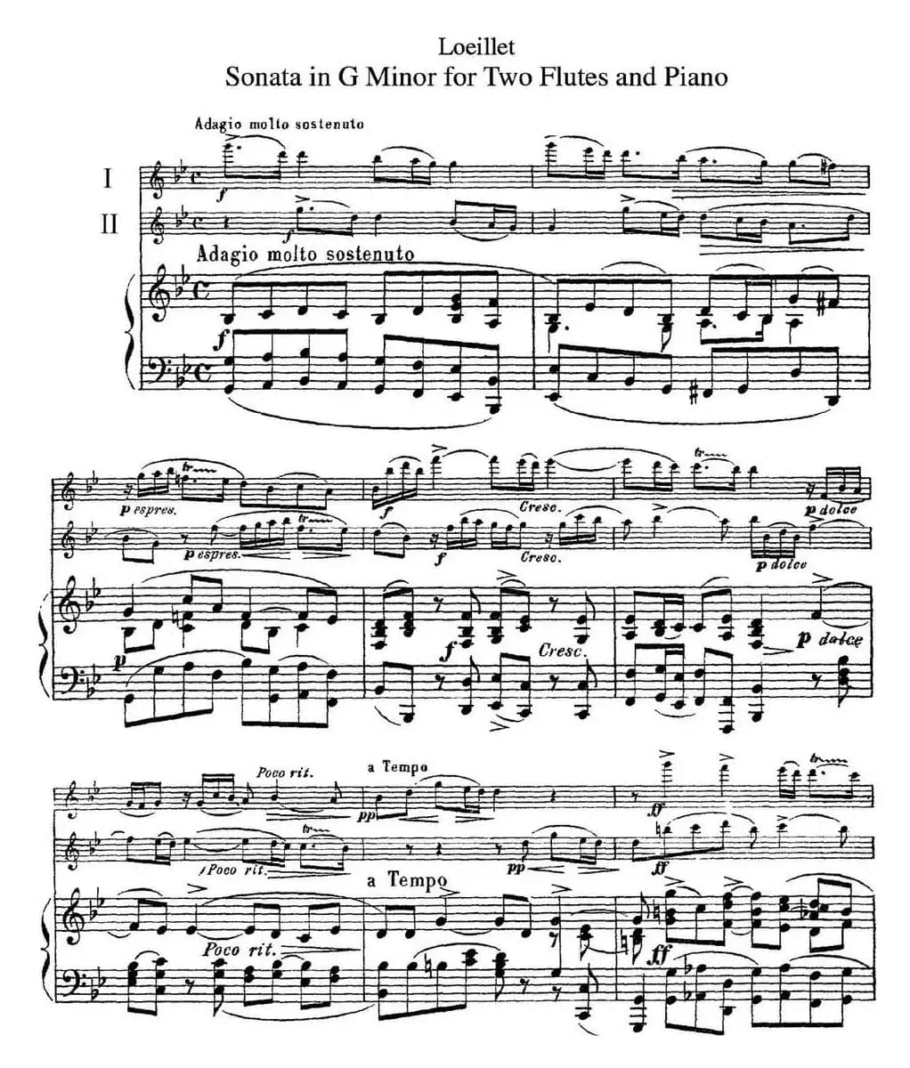 罗埃莱特G小调双长笛与钢琴奏鸣曲