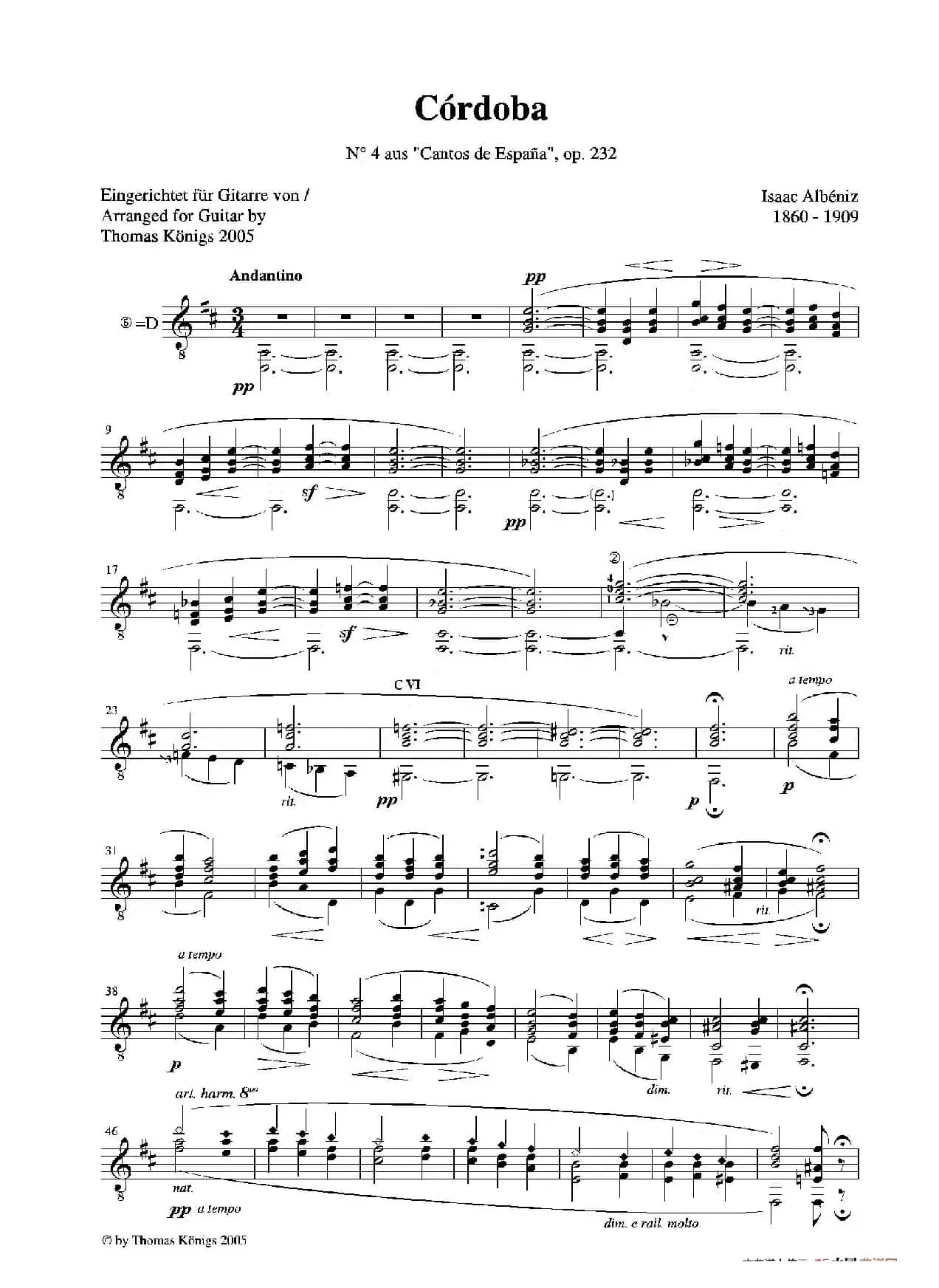 Cordoba op.232 NO.4（古典吉他）