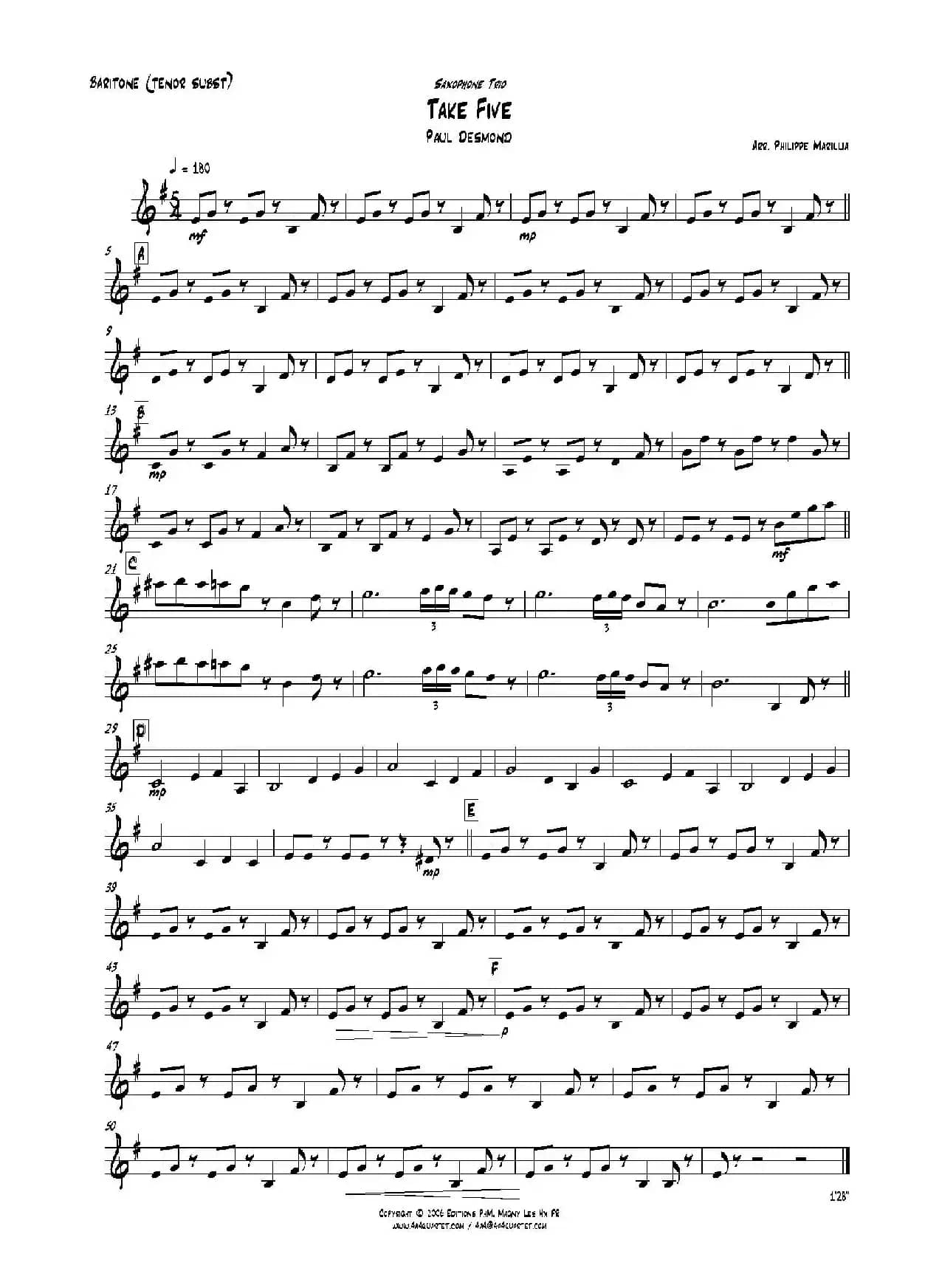 Take Five（无伴奏爵士五重奏分谱）