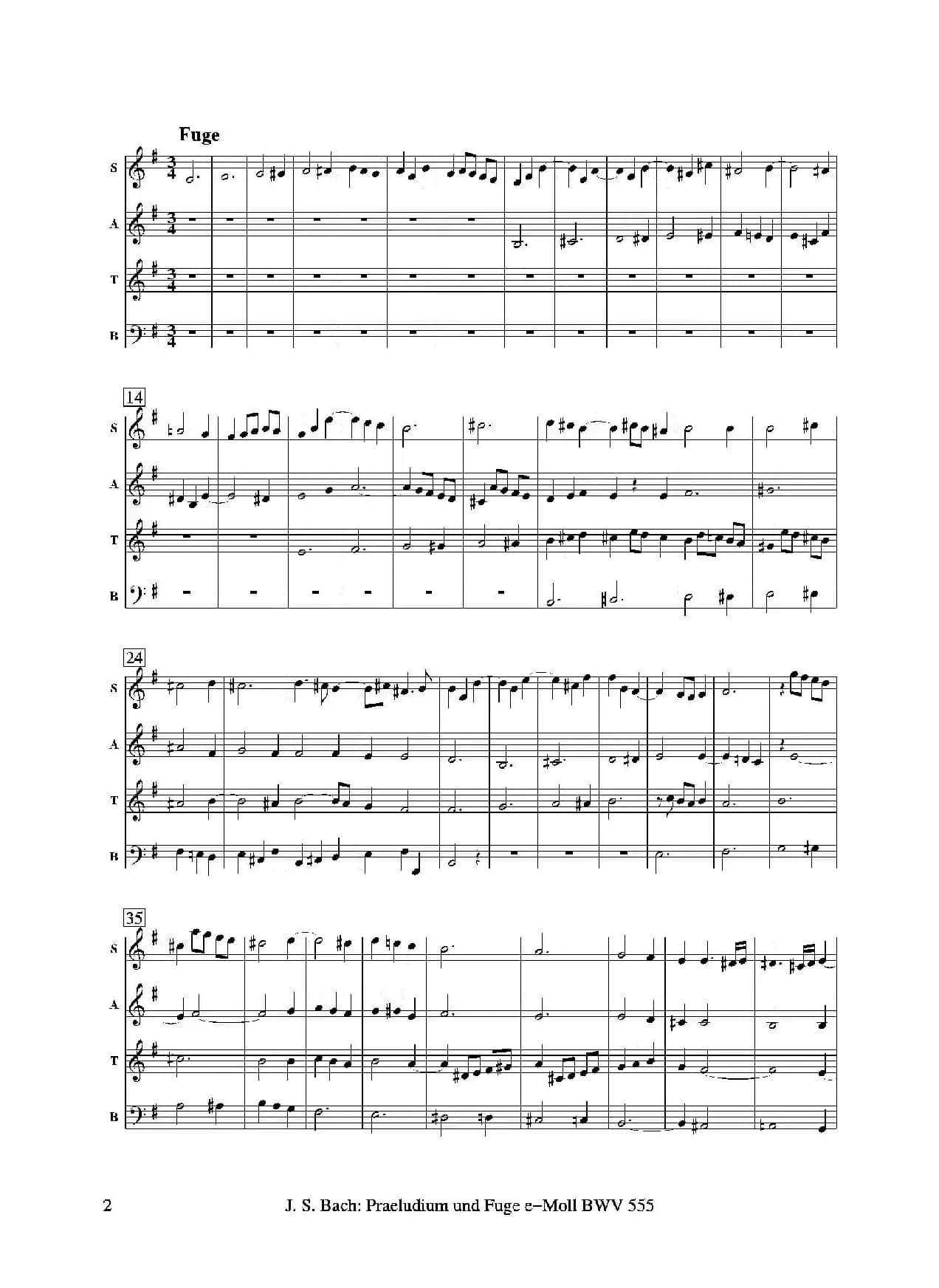 Praeludium und Fuge e-Moll（四重奏总谱+分谱）