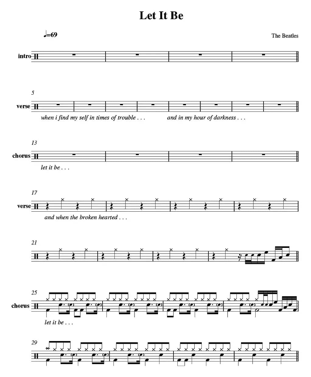 爵士鼓谱：Beatles - Let it be