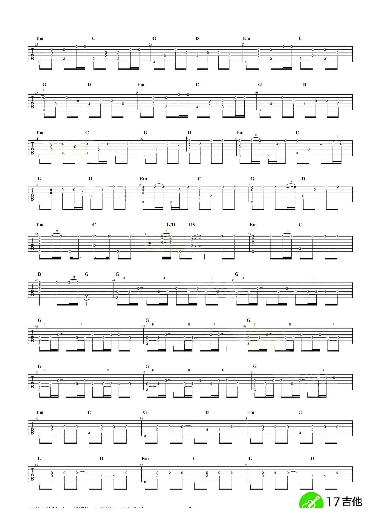 平凡之路（指弹吉他谱、齐元义编配版）