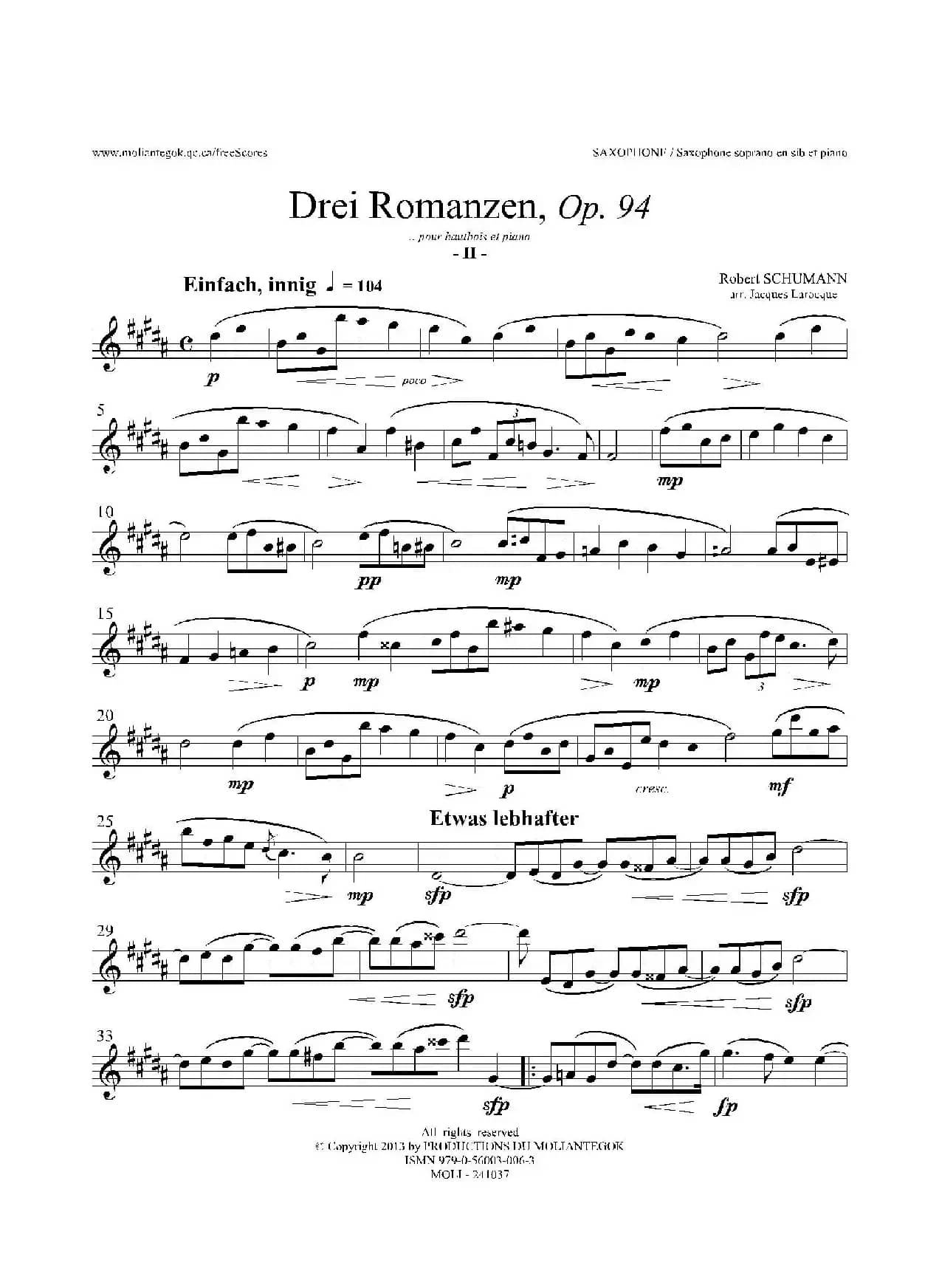 三首浪漫曲 Op.94（高音萨克斯）