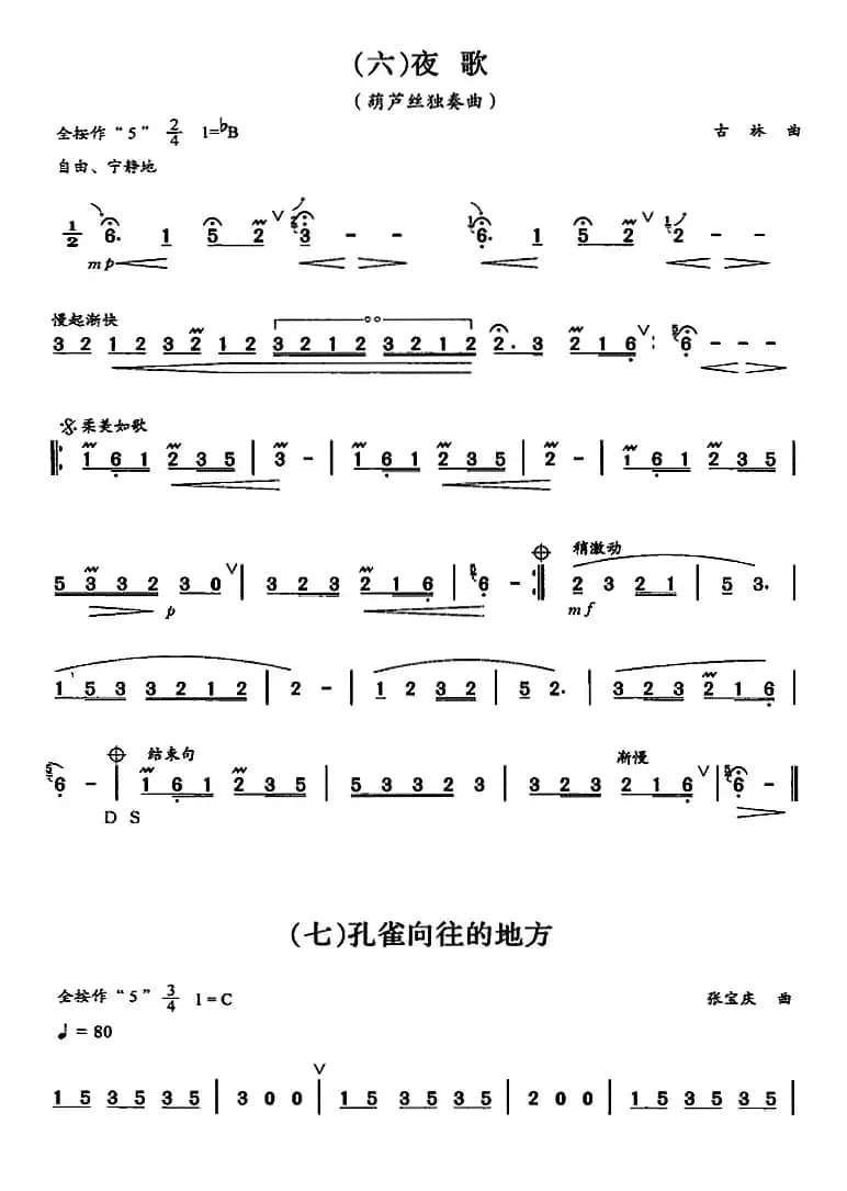 葫芦丝、巴乌三级考级曲目：独奏曲（1——8）