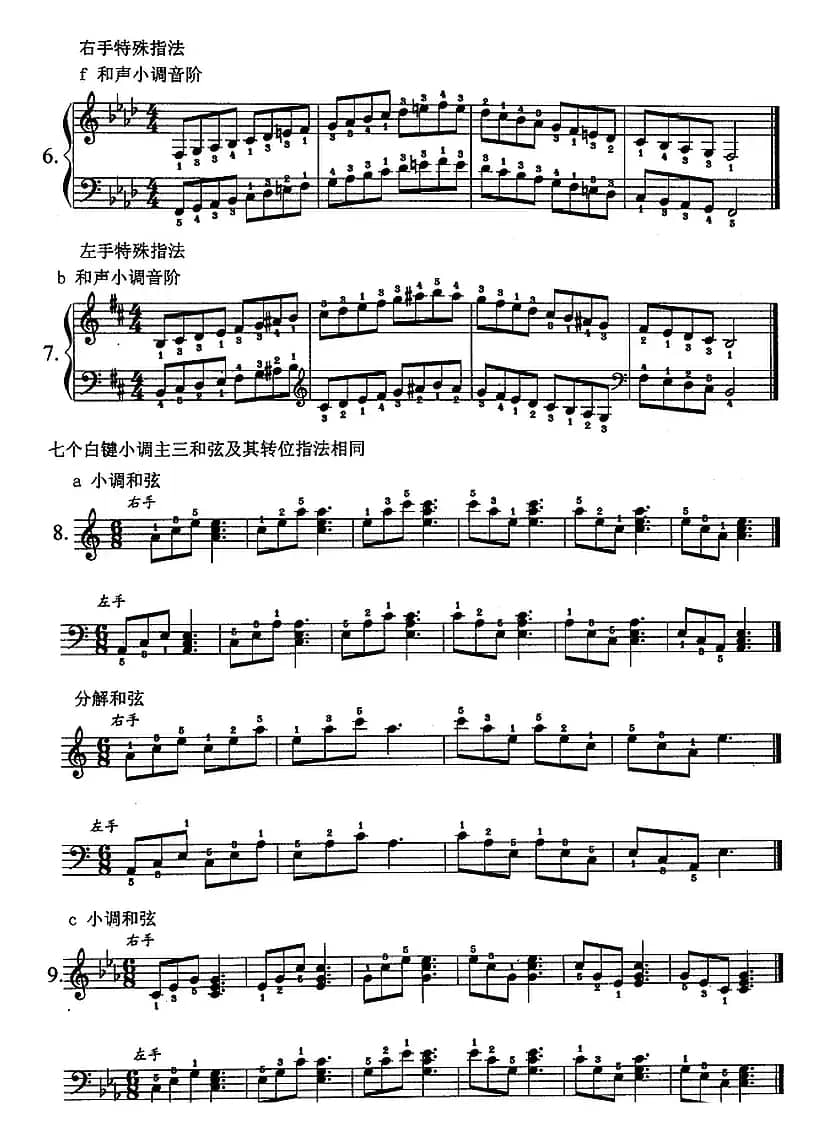 钢琴综合教程：第十六课 七个白键小调音阶 和弦转位 主三和弦琶音及和弦连接（大小调）