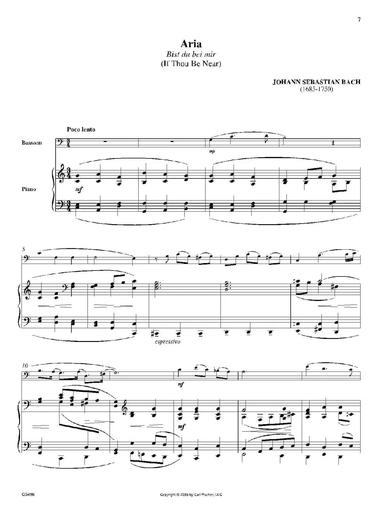 Aria （Bist du bei mir）（巴松+钢琴伴奏）