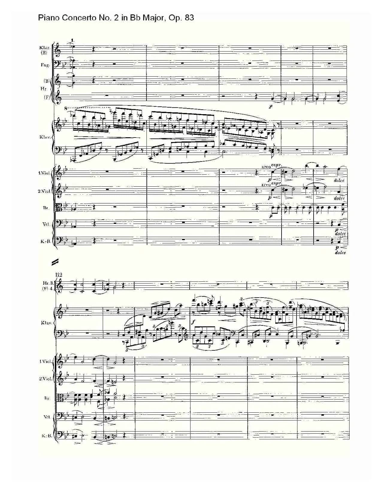 Bb大调钢琴第二协奏曲, Op.83第一乐章（一）
