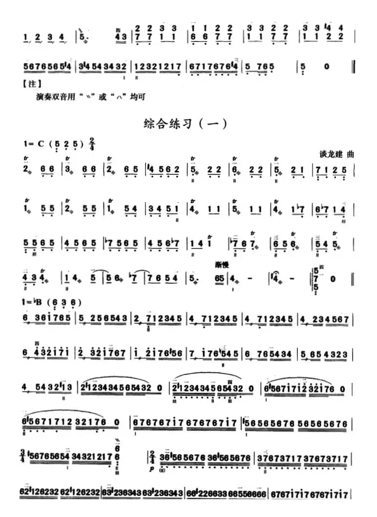 三弦双音练习曲（简谱）