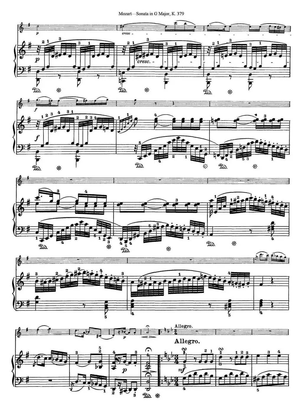 Violin Sonata in G Major K.379（小提琴+钢琴伴奏）