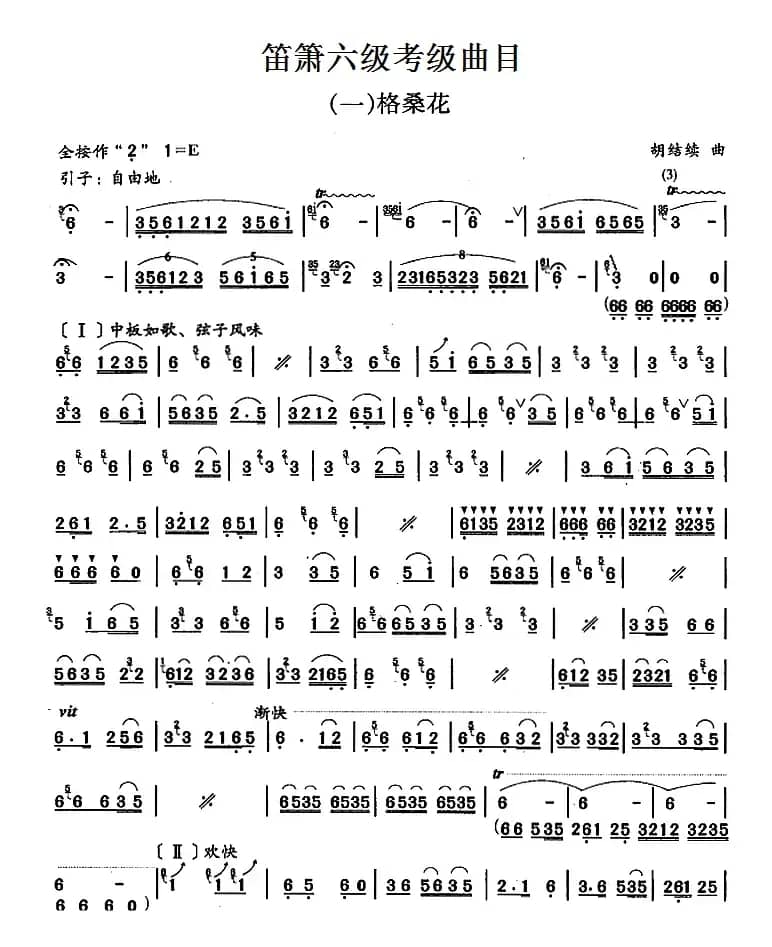 笛箫六级考级曲目：格桑花
