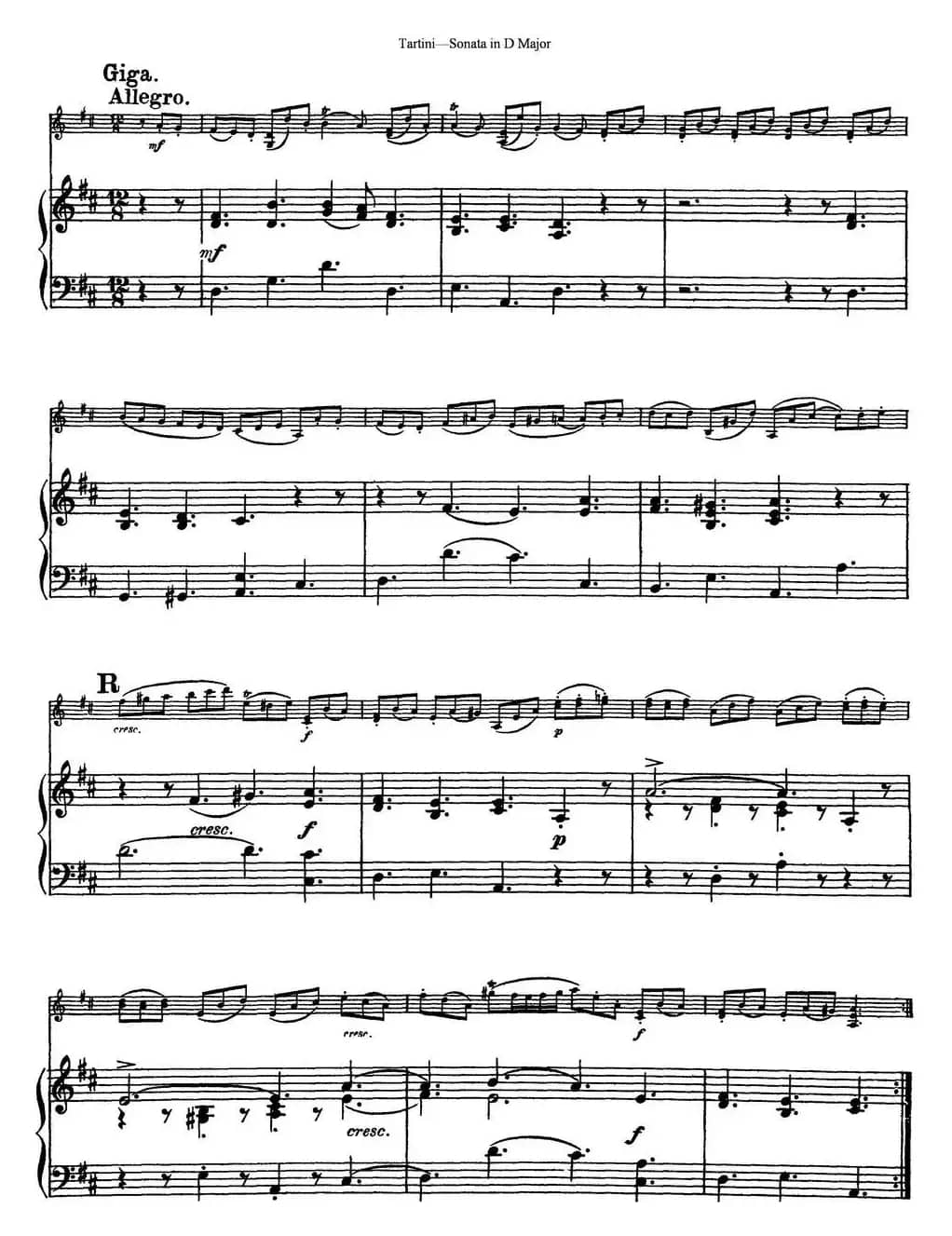 Violin Sonata in D Major（小提琴+钢琴伴奏）