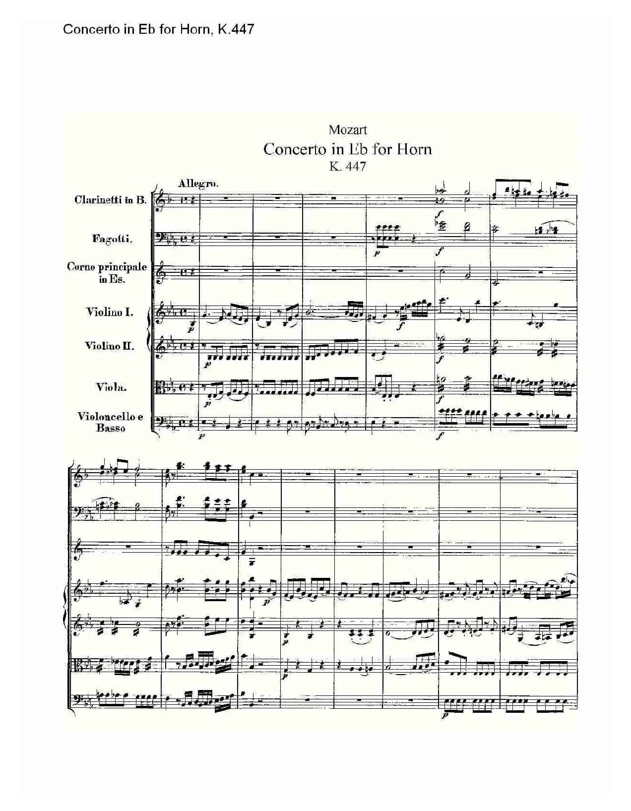 Concerto in Eb for Horn, K.447（Eb调法国号协奏曲, K.447）