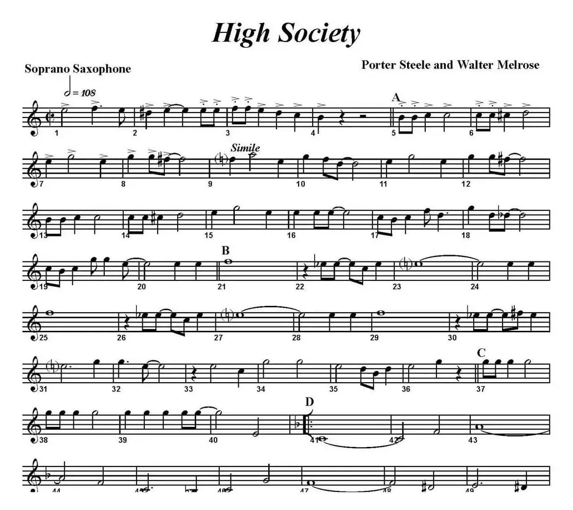 High Society（四重奏·高音萨克斯分谱）