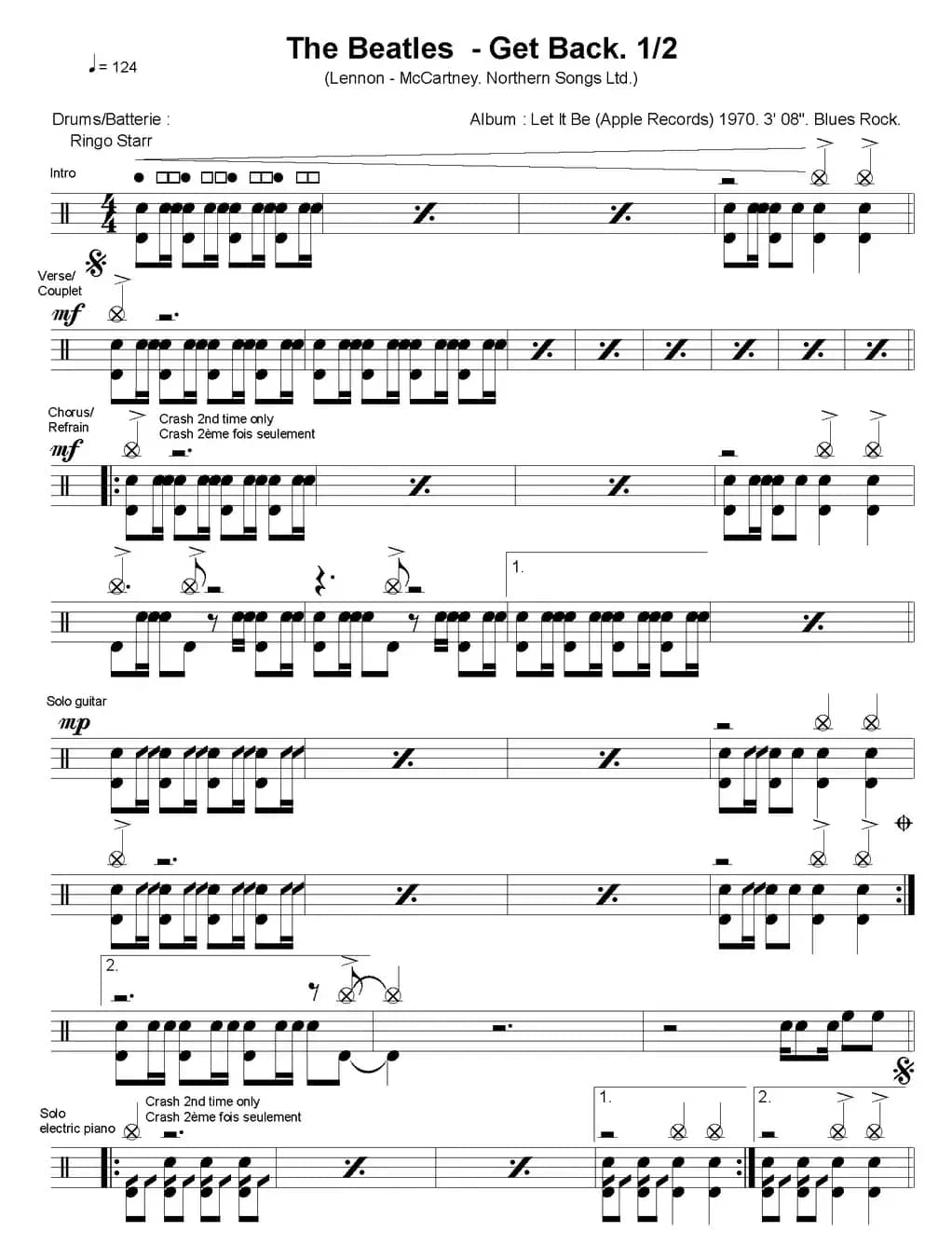 爵士鼓谱：Beatles - Get back