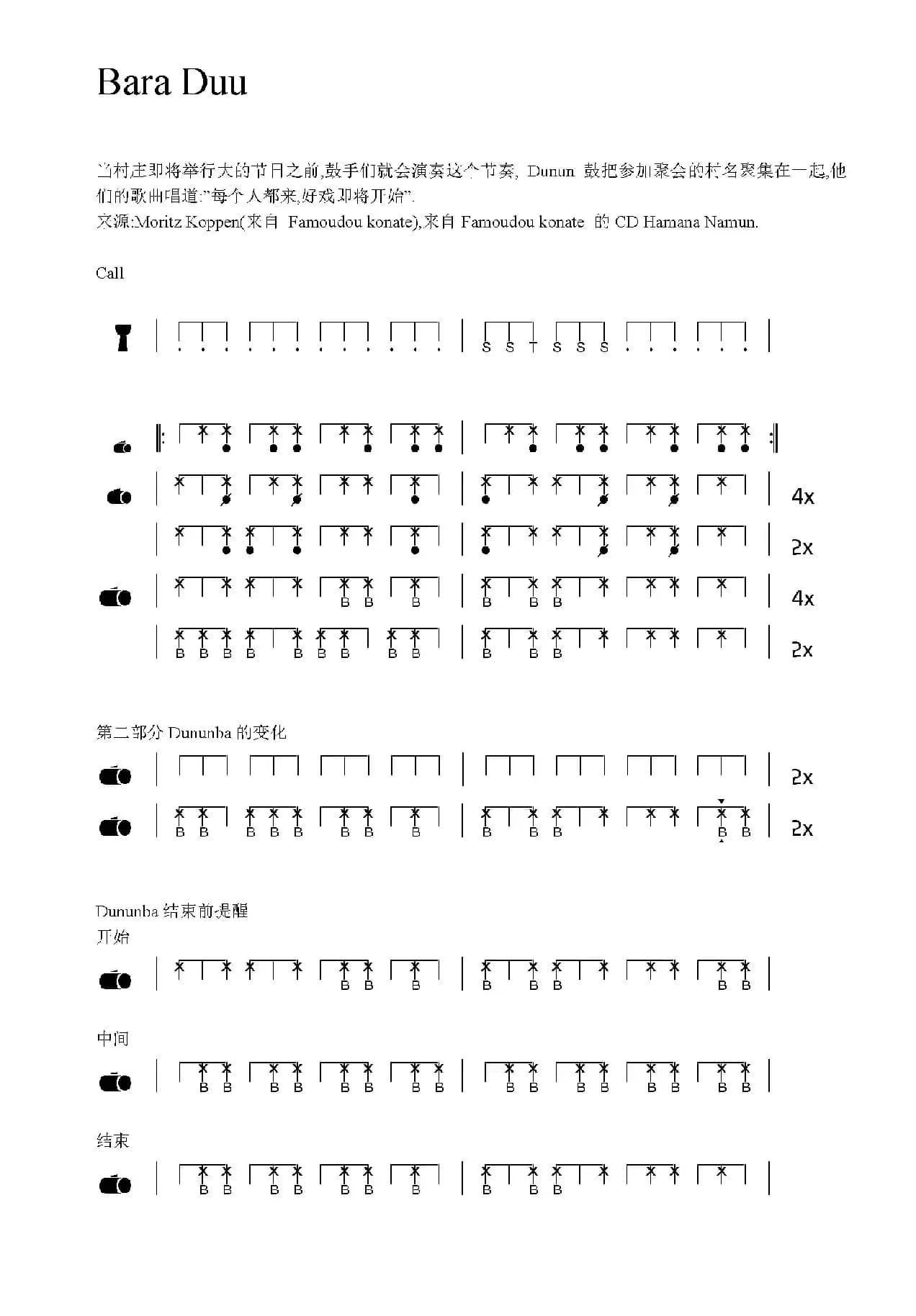 Bara Duu（非洲手鼓谱）