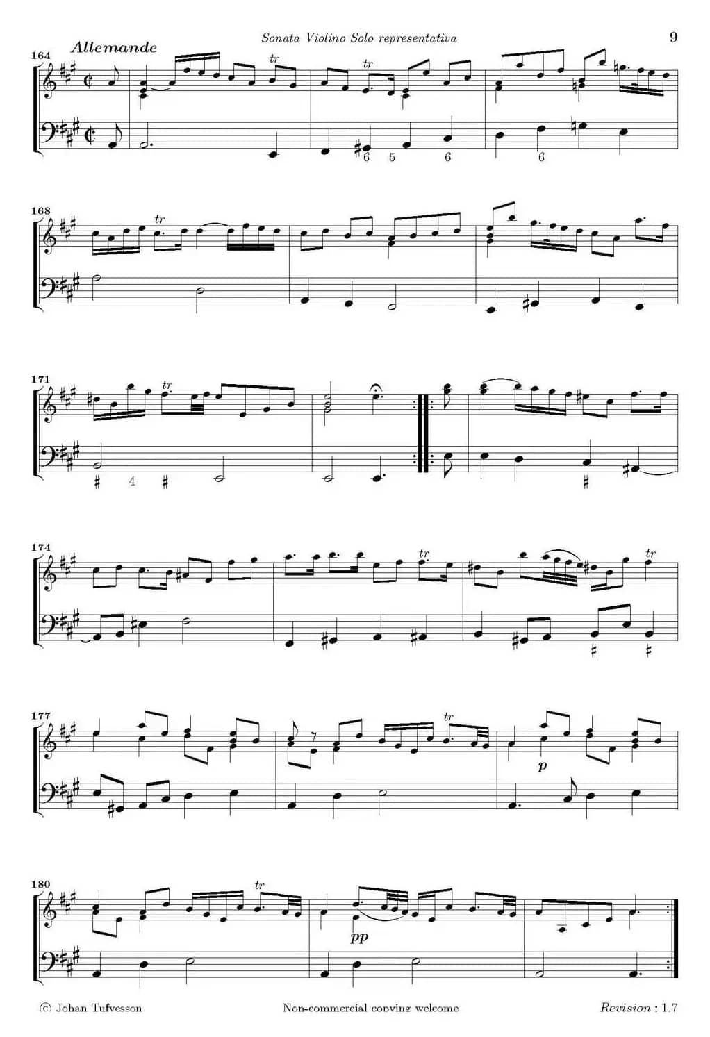 Sonata Violino Solo representativa（Violino+Basso Continuo）