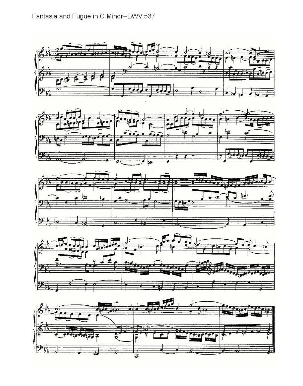 Fantasia and Fugue in C Minor--BWV 537 （管风琴谱）