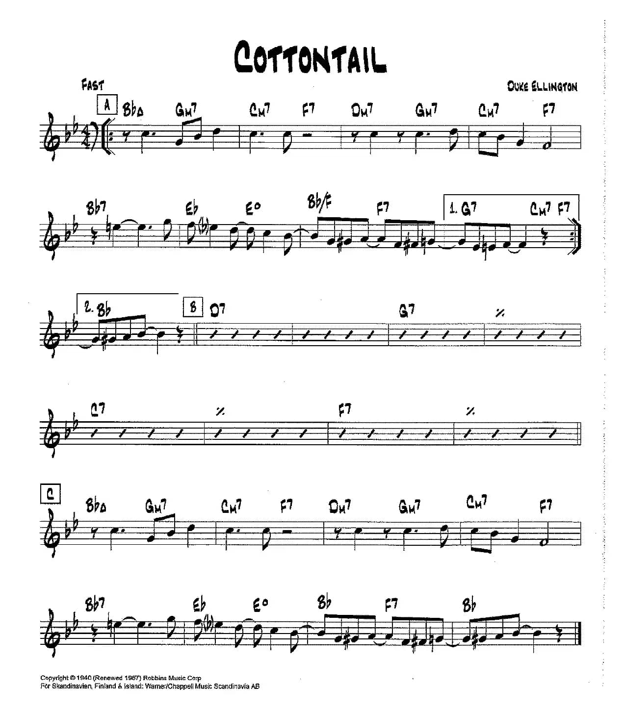 降B爵士乐谱：COTTONTAIL