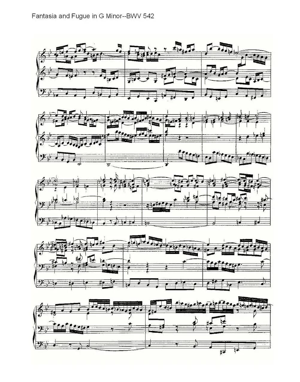  Fantasia and Fugue in G Minor--BWV 542 （管风琴谱）