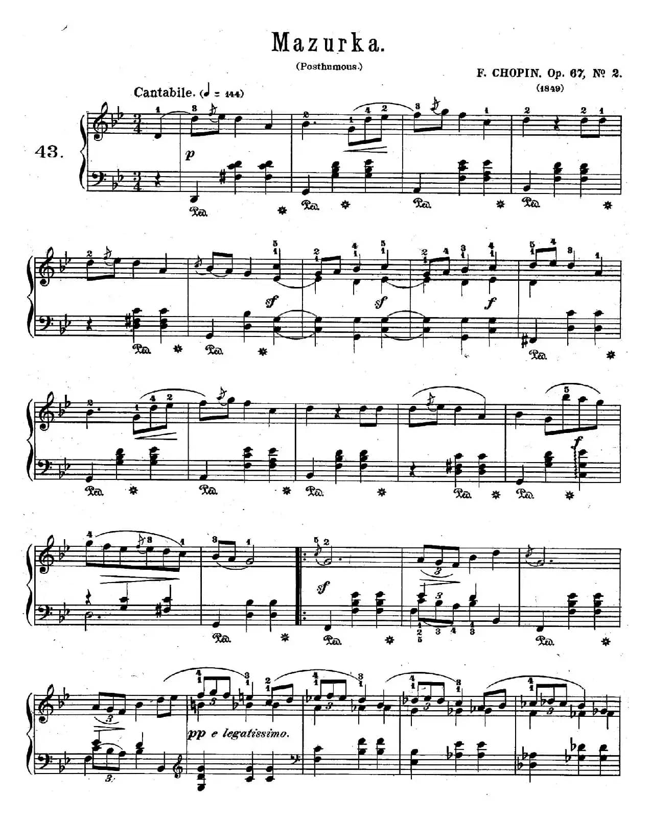 Quatre Mazurkas Op.67 Op.2（4首玛祖卡舞曲·2）