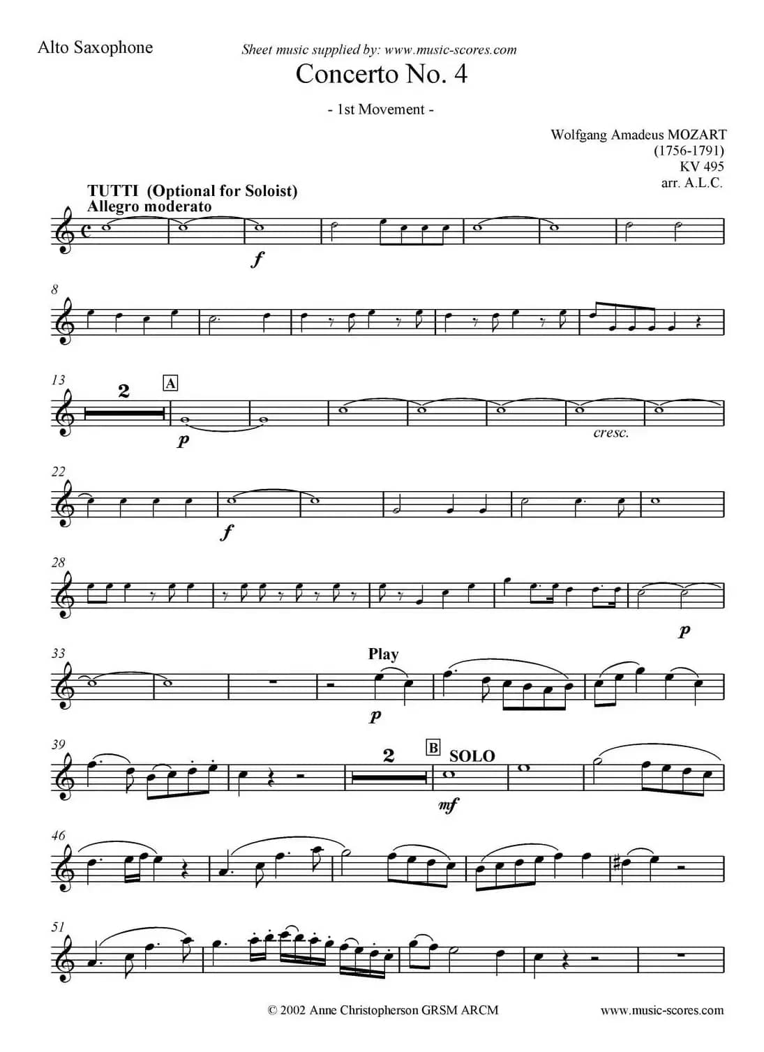 Mozart：Concerto KV495 No.4-1st（中音萨克斯）