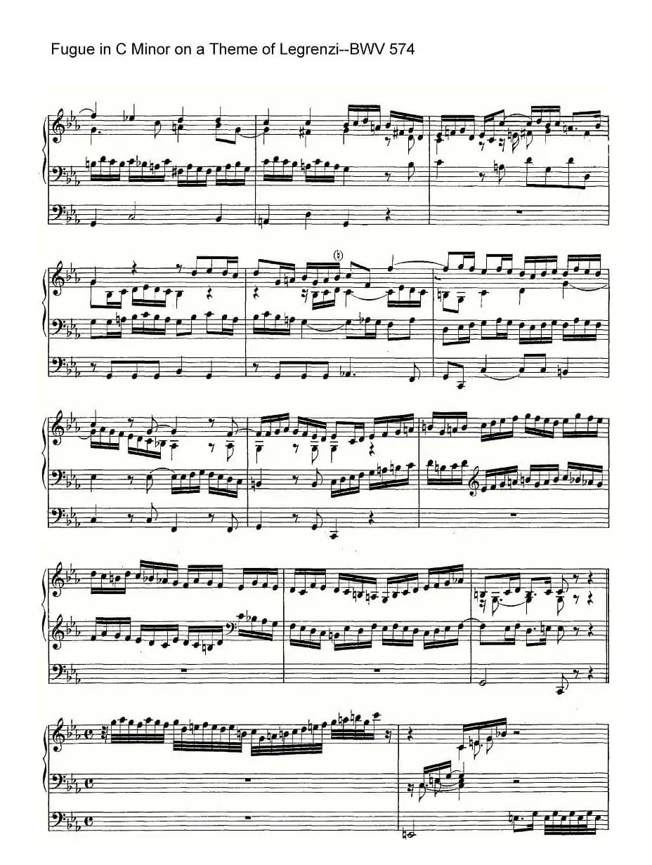 Fugue in C Minor on a Theme of Legrenzi--BWV 574（管风琴谱）