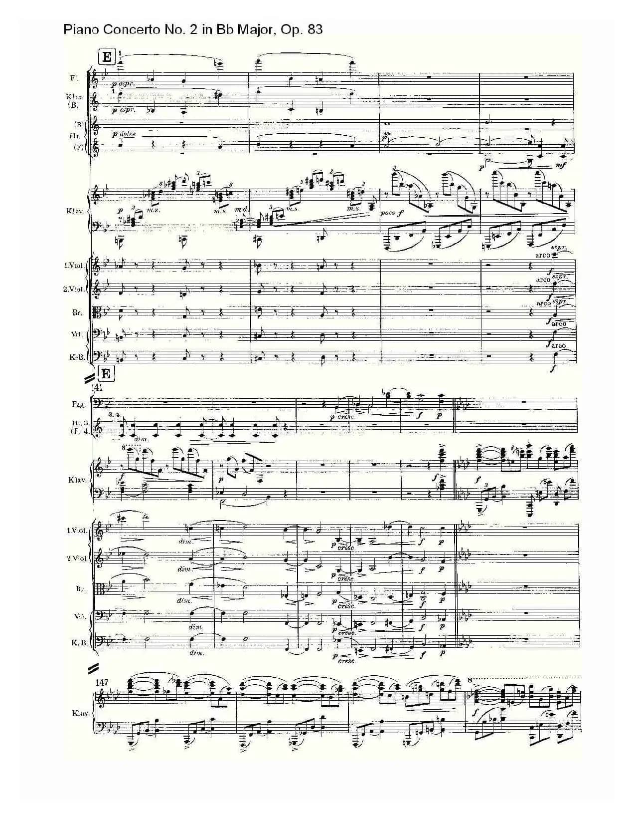 Bb大调钢琴第二协奏曲, Op.83第一乐章（一）