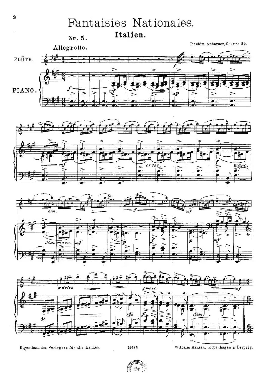 Fantaisies nationales. Italien. （Op.59 No.5）（长笛+钢琴伴奏）