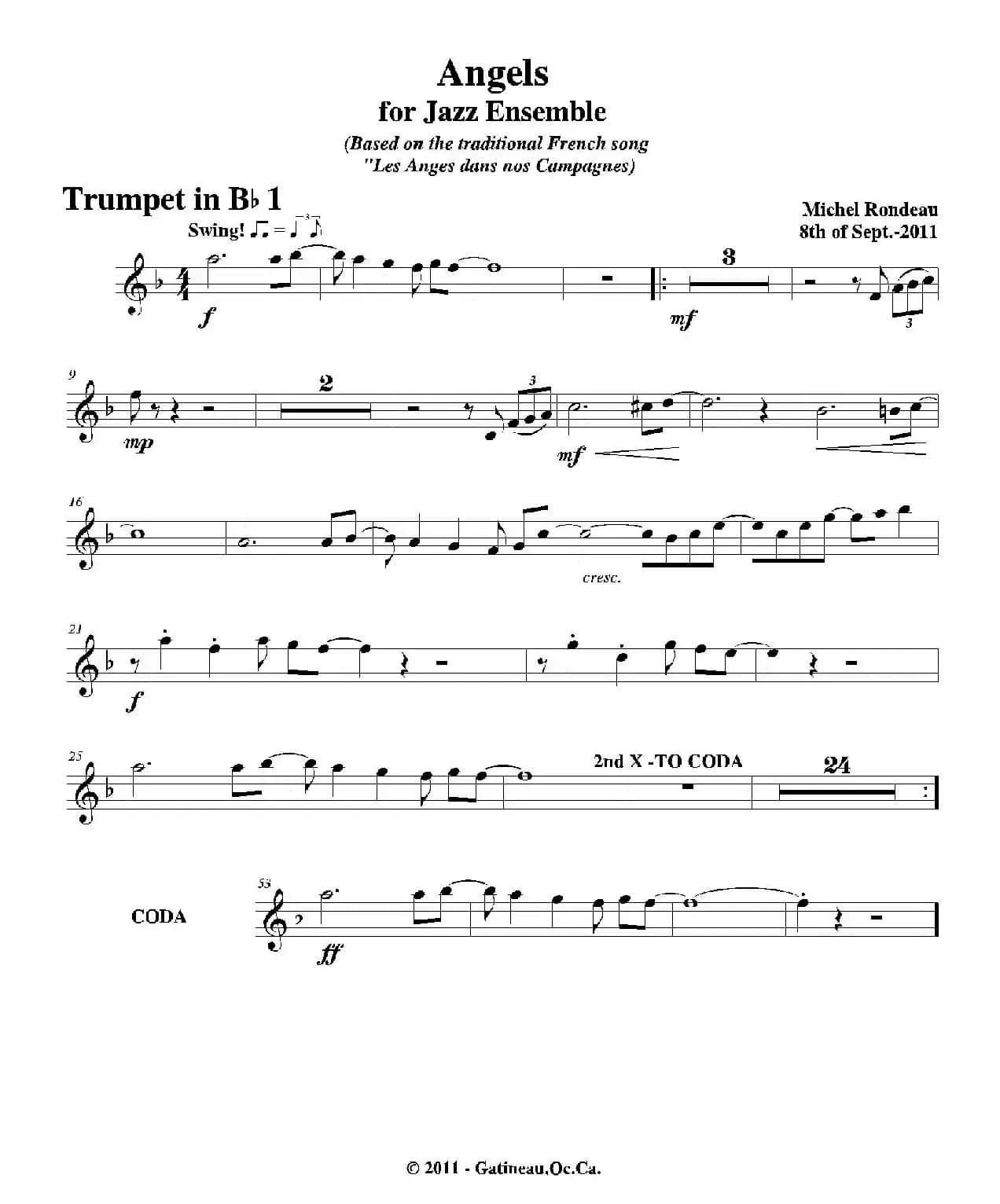 Angels for Jazz Ensemble（第一降B小号分谱）