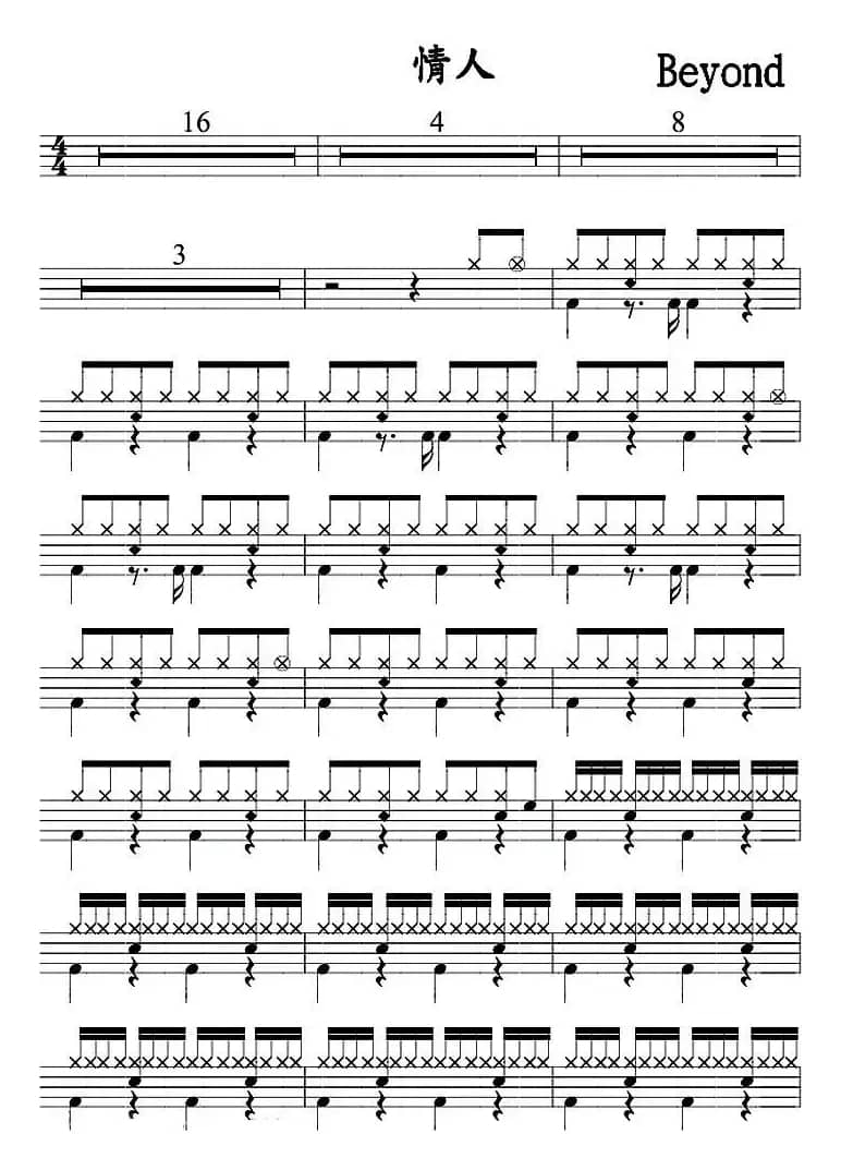 爵士鼓谱：Beyond - 情人