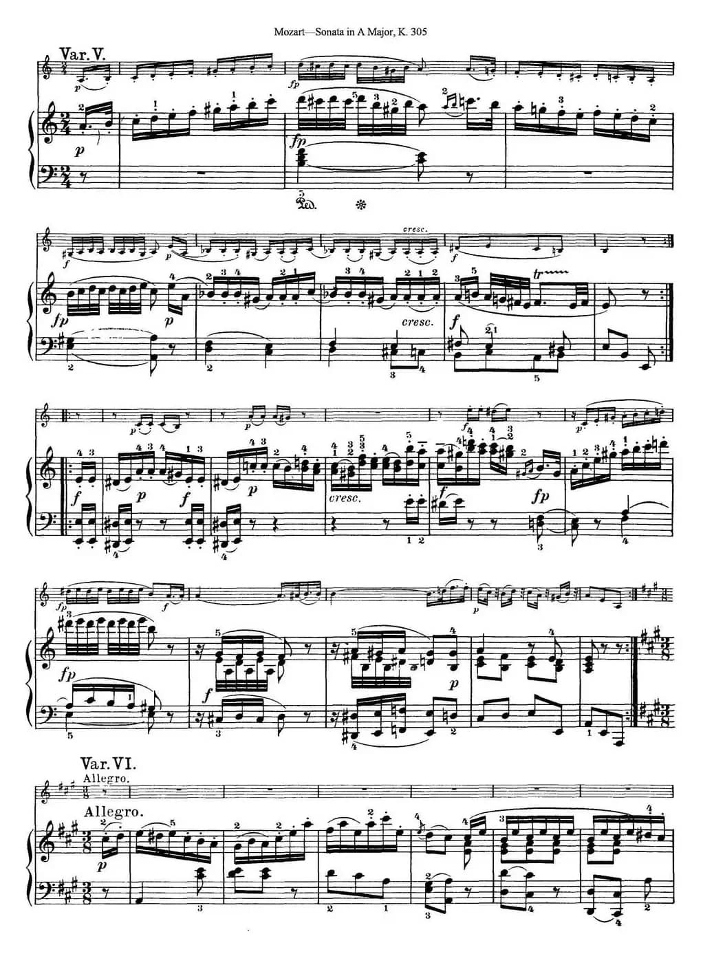 Violin Sonata in A Major K.305（小提琴+钢琴伴奏）