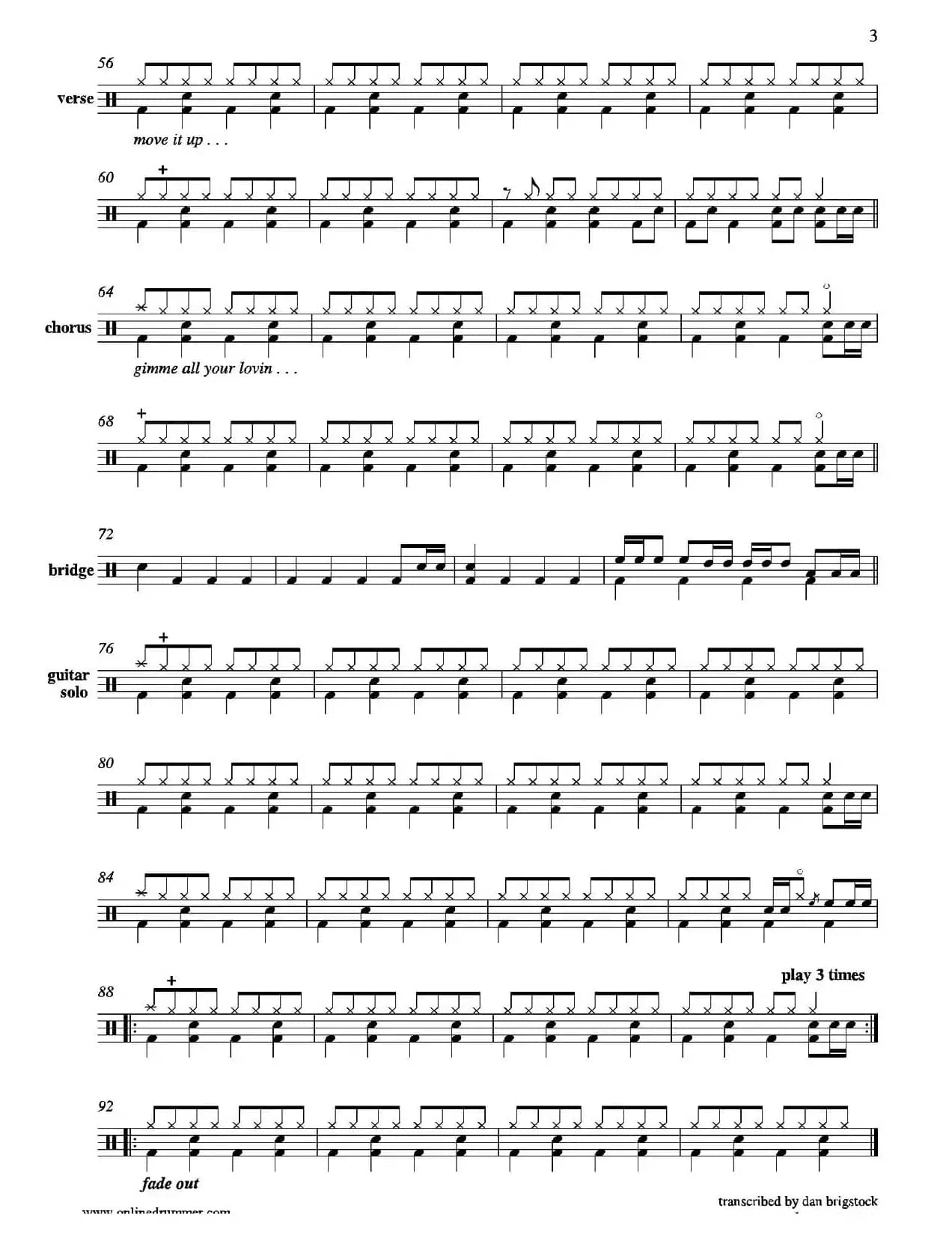 Gimme All Your Lovin（鼓谱）