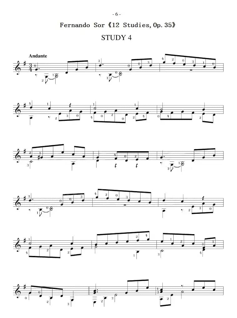 Fernando Sor《12 Studies,Op.35》（STUDY 4）