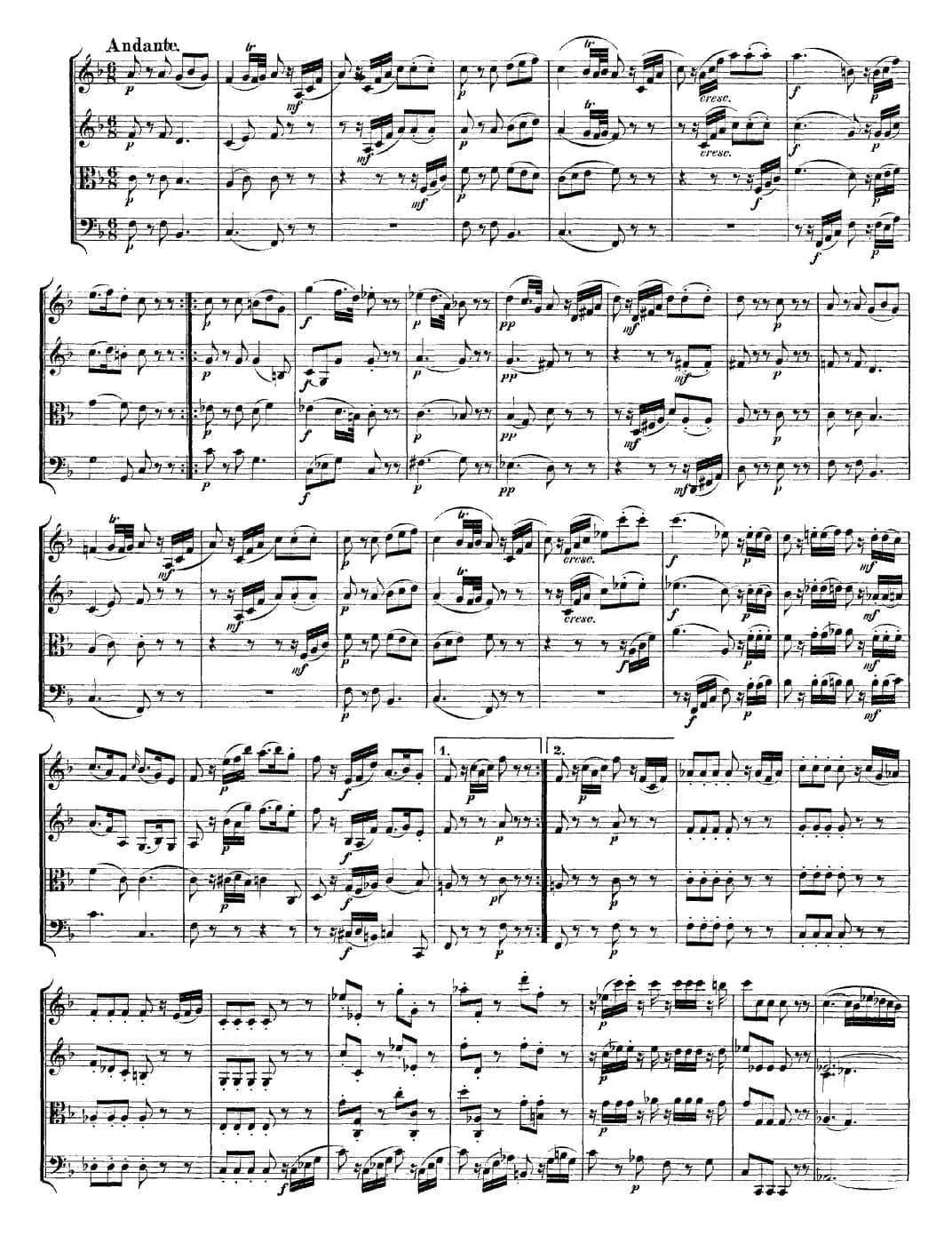 Mozart《Quartet No.15 in D Minor,K.421》（总谱）