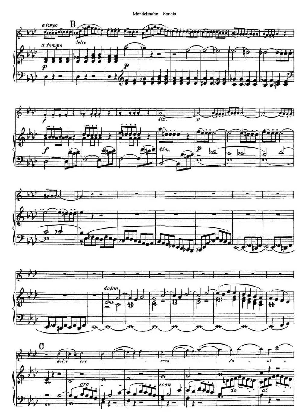 Mendelssohn Violin Sonata（小提琴+钢琴伴奏）